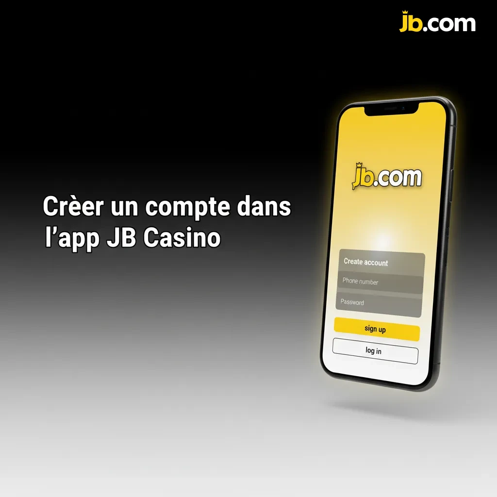 Écran d’inscription de l’app JB Casino: courriel, mot de passe, CAD, infos perso, validation SMS/email, code promo.