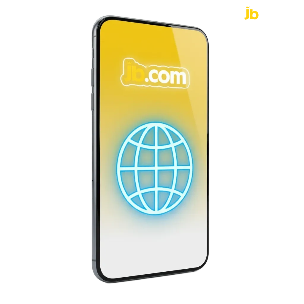 Phone screen showing JB Casino PWA install promo with Download button, Android/iOS, new user bonus up to 120% + 20 FB/400 FS