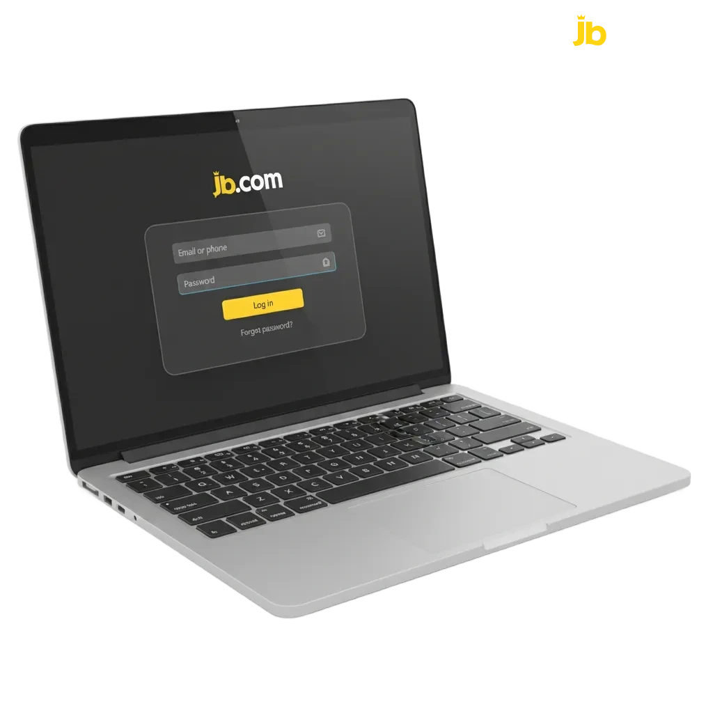 JB Casino login screen on phone and laptop with maple leaf and 2FA shield, fast secure sign-in for Canadian players.