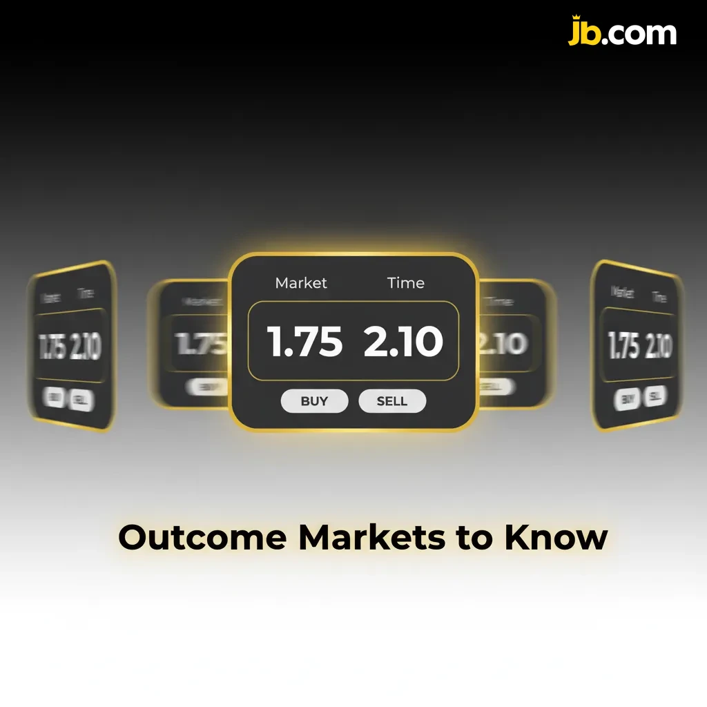 Infographic 'Outcome Markets to Know' showing Moneyline, Spread, Totals, BTTS, Draw No Bet, and Double Chance options.