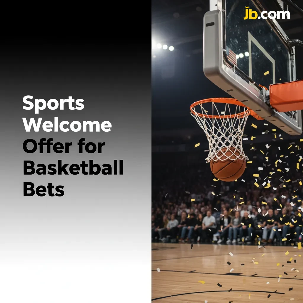 Basketball-themed JB Casino welcome offer banner: bet credits, odds boosts, parlay boosts. Terms apply.