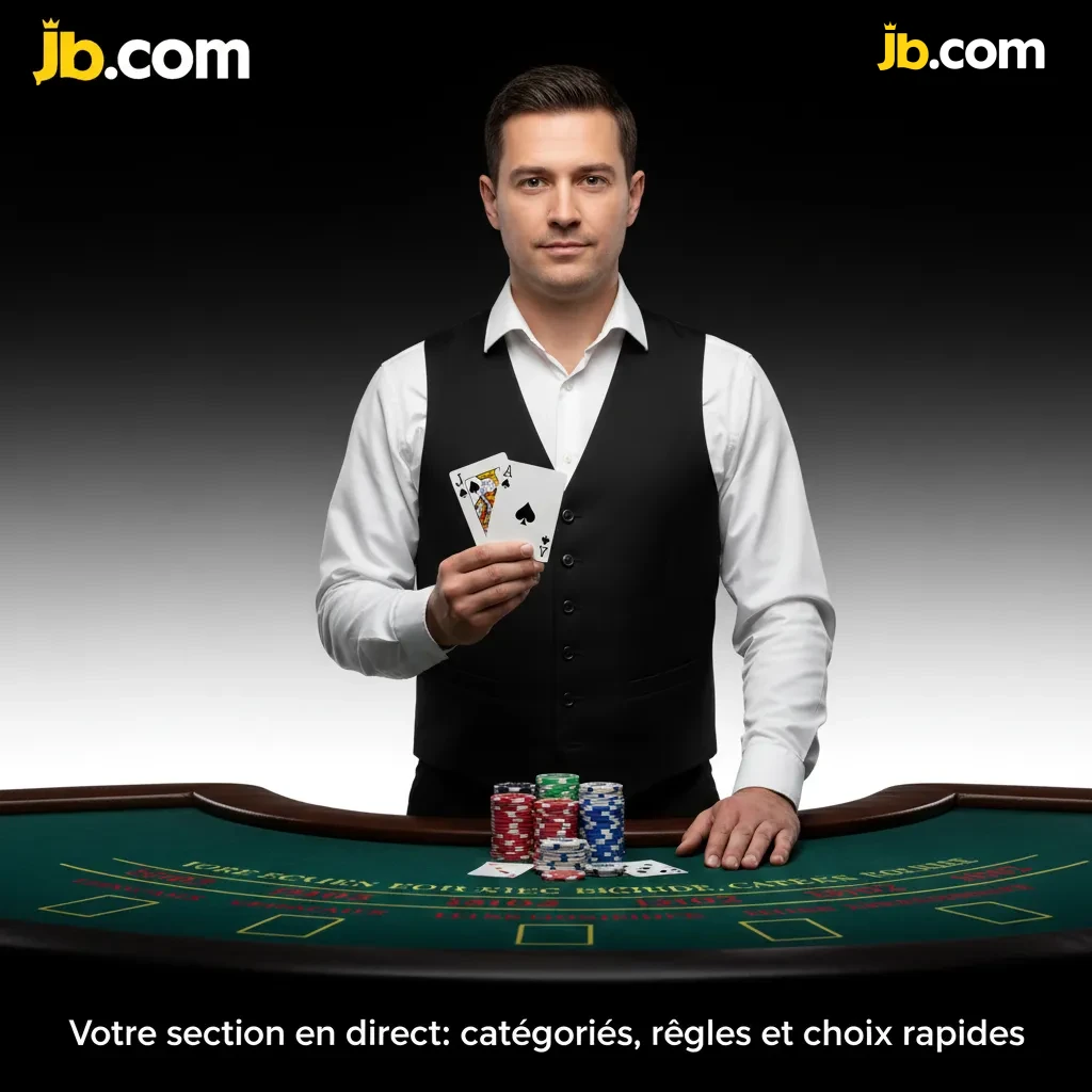 Grille de jeux en direct avec filtres; catégories Roulette, Blackjack, Baccarat, Poker, Jeux télé, Dés.