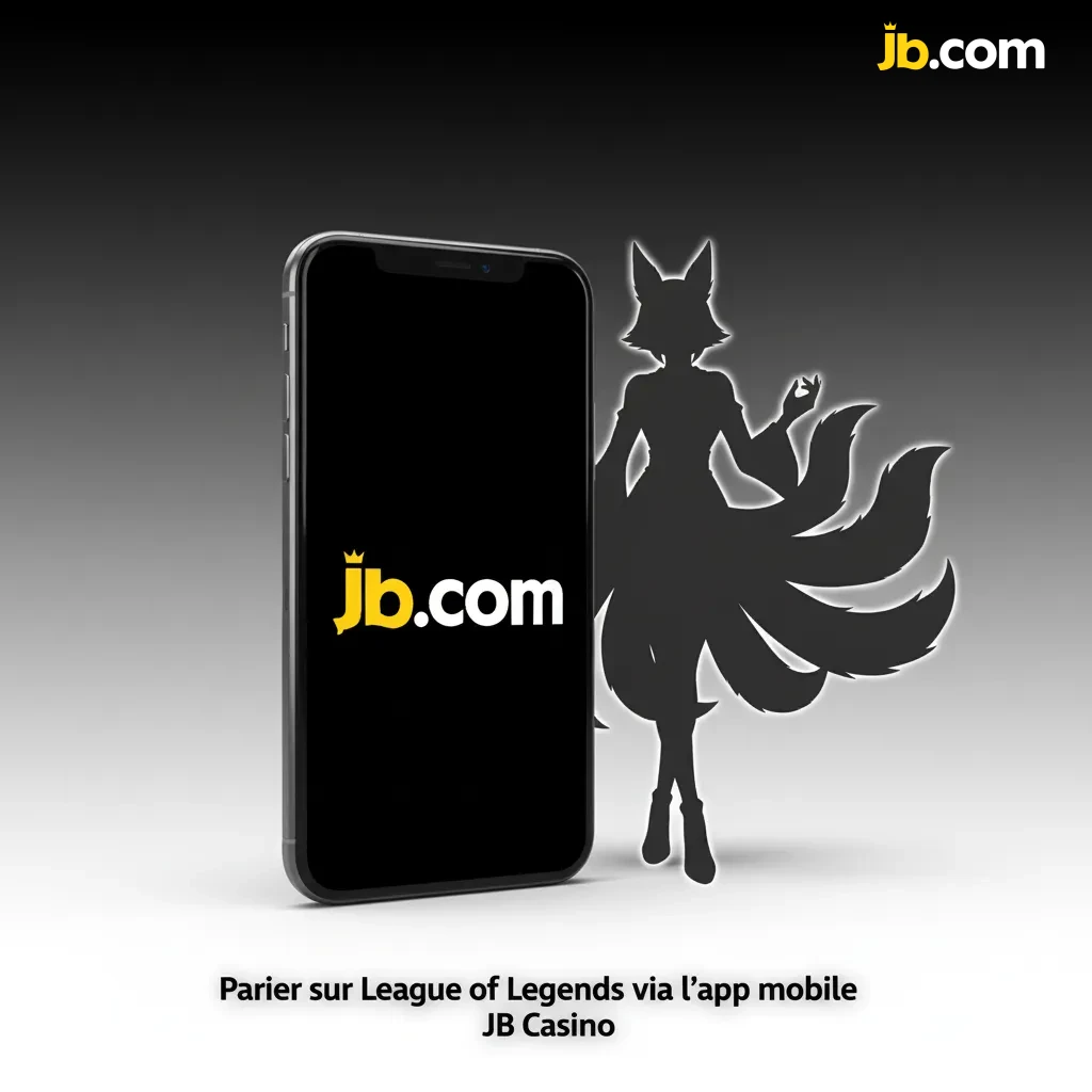 Smartphone affichant l’app JB Casino avec cotes live et marchés LoL, boutons Parier et notifications actives.